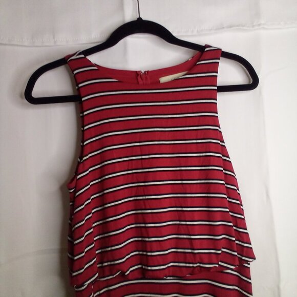 Loft Dress Women XS Sleeveless Soft Stretch Stripe Red Black - Picture 3 of 15
